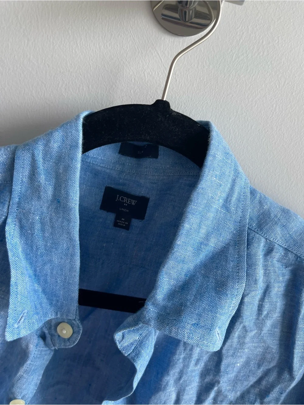 J Crew Light Blue Short-Sleeve Linen Blend Shirt